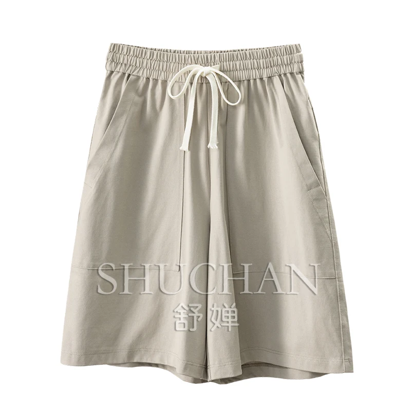 

Cotton Blend Elastic Waist Wide Legs Five-point Short/medium Pants Women's Short Pants Pantalones Mujer Verano