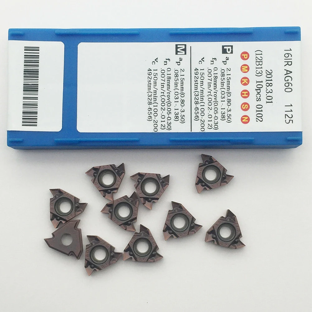 16mm 10pcs 16IR AG60 1125 CNC Carbide Insert Lathe Threading Inserts 16IR 3/8\