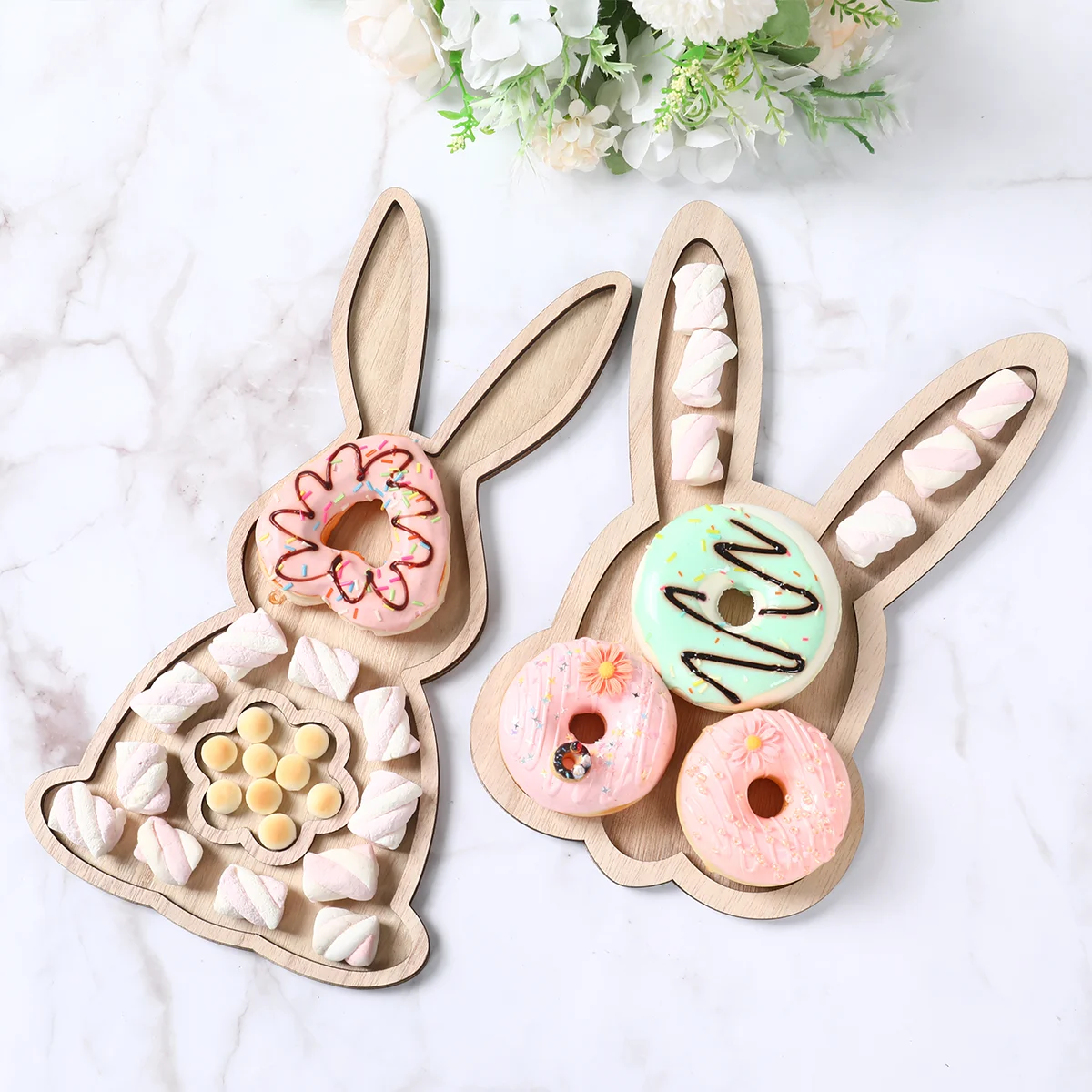 Wooden Easter Double Wavy Egg Rabbit Tray Happy Easter Party Decorations For Home 2025 Kids Favors Egg Bunny Pallet Snack Holder