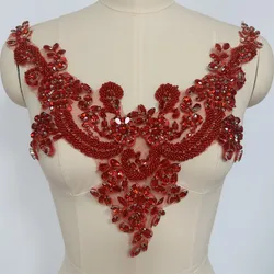 Hottest Acrylic Applique Patch sew on For Wedding Gown Bridal  Evening Wear Diamond  Design Patch