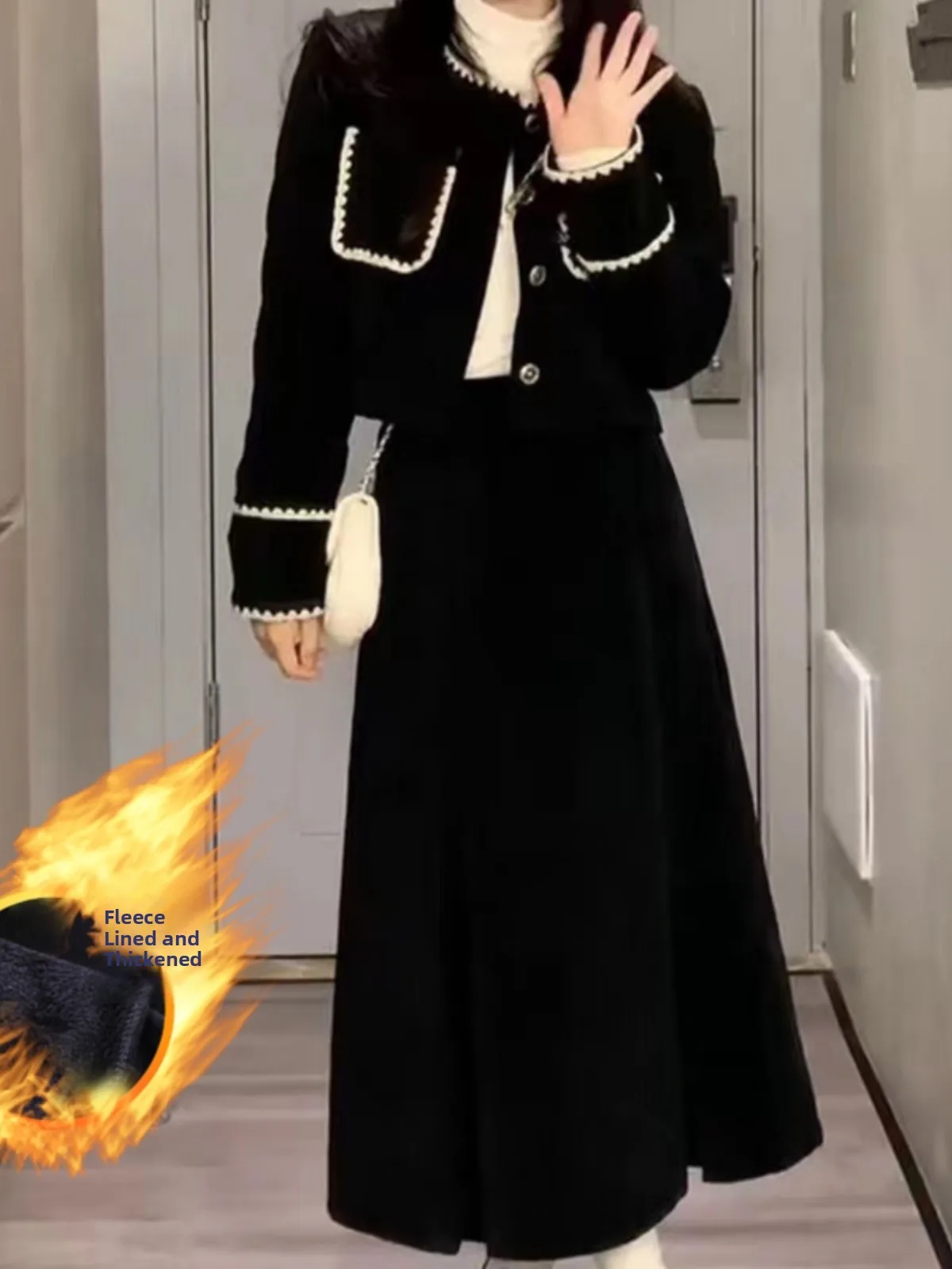 

Faionable Fce Lined ort Cardigan And High Waist Skirt Set for Women Ele Autumn Winter Outfit Two Piece Set