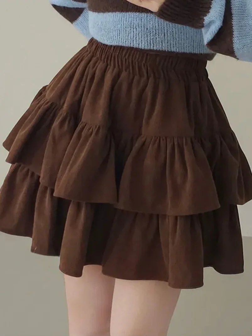 Retro Koreaanse Sle Hoge Taille A-lijn Rok Gezwollen Ruche Cake f Rok Ballet Afslanken Effect Unieke SEI Pendelen Sle