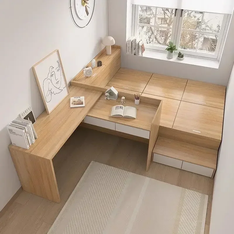 Small unit bedroom tatami with desk, bed, wardrobe, integrated panel single bed