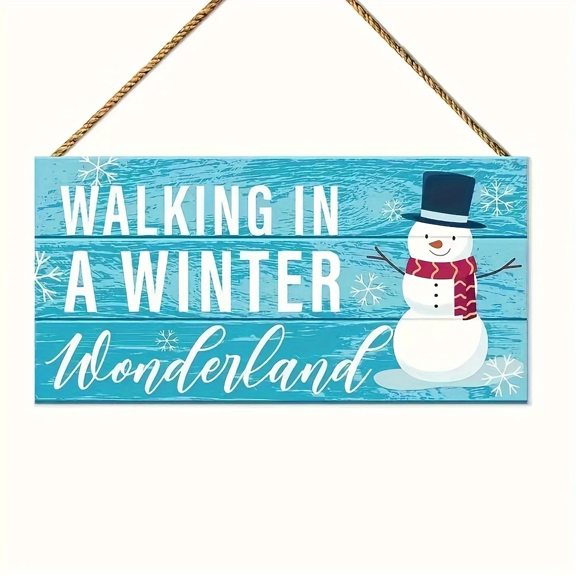 Zeitgenössisches Schneemann-Tag aus Holz – „Walking in the Winter Wonderland“ – Weihnachtsfeiertags-Party-Dekoration