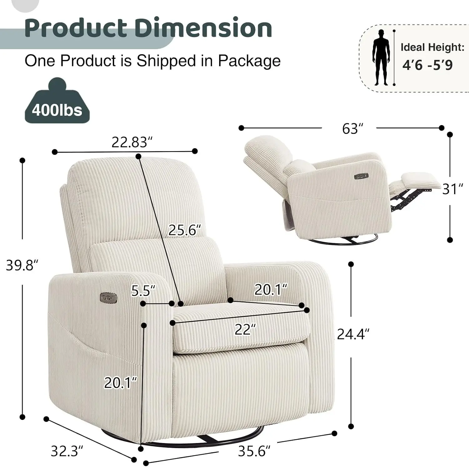 Power Swivel Rocker Recliner, Glider Recliner Nursery Chair, Cream, Customized