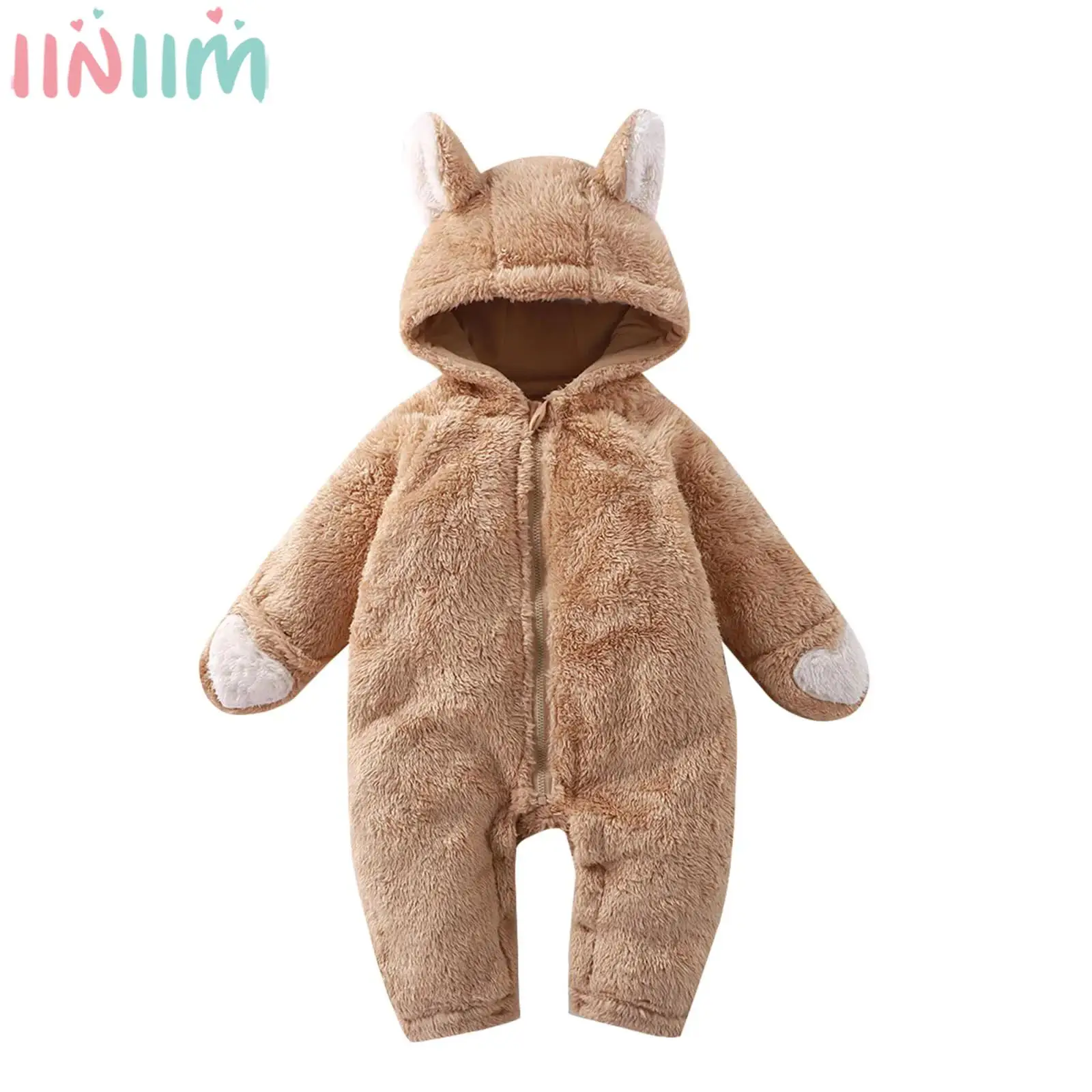 

Baby Girls Boys Cute Animal Coral Fleece Hooded Rompers Winter Warm Snowsuit Long Sleeve Zipper Thick Plush Jumpsuit Outerwear