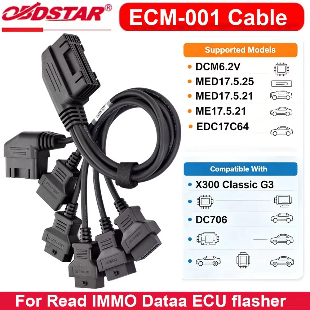 OBDSTAR ECM-001 Cable for X300 Classic G3/ DC706 Read IMMO Data ECU Flasher for DCM6.2V MED17.5.25 MED17.5.21 ME17.5.22 EDC17C64