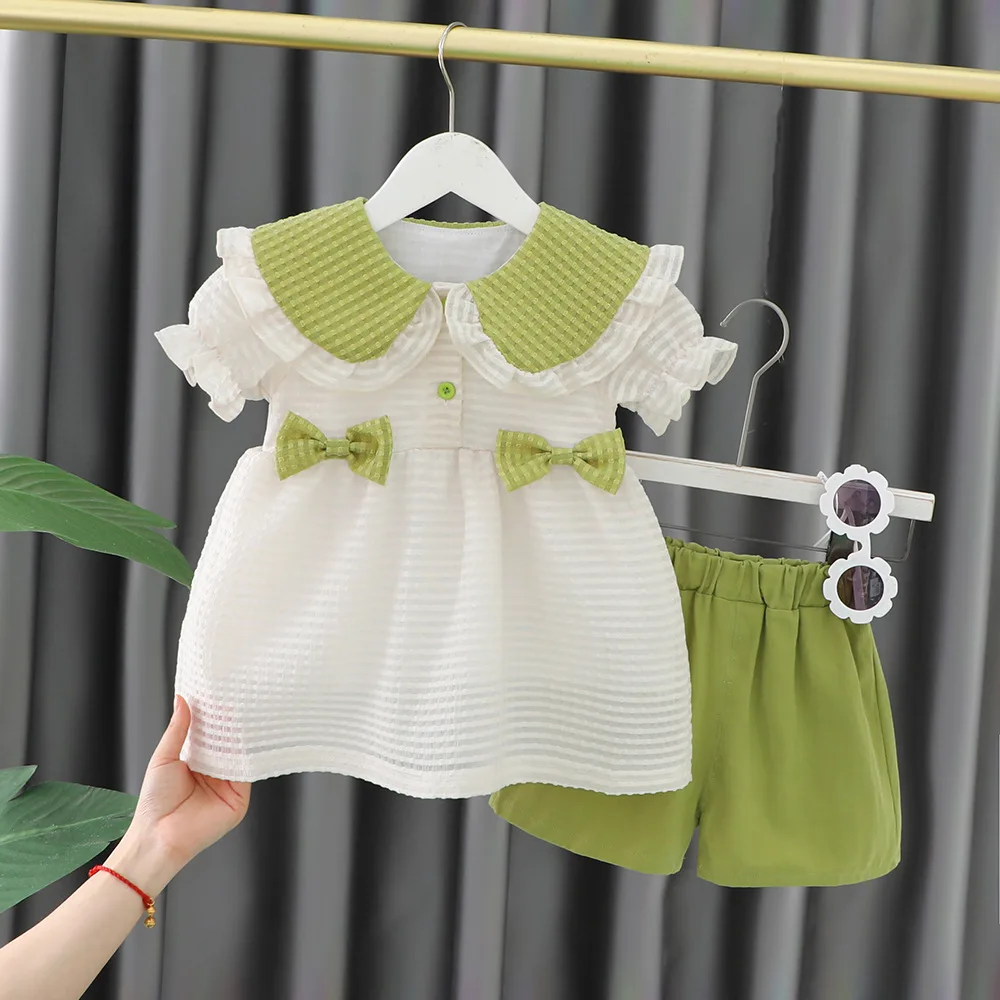 

Girls Clothing Sets Summer 2023 Children Fashion Dress Shirts Shorts 2pcs Party Suit For Baby 1 To 5 Years Costume Kids Outfits