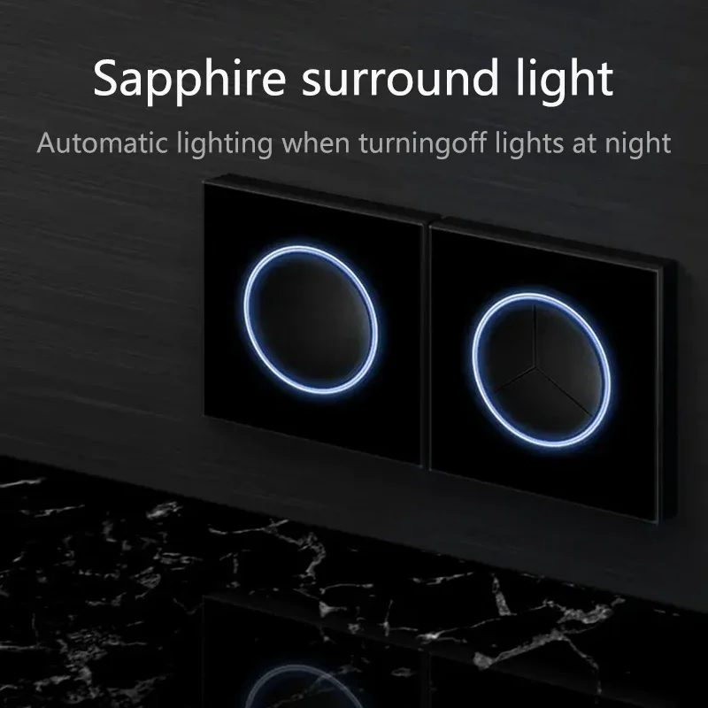 Pulsante interruttore pannello in vetro nero indicatore luminoso di tipo Surround, interruttore di ripristino rotondo Standard ue UK, presa