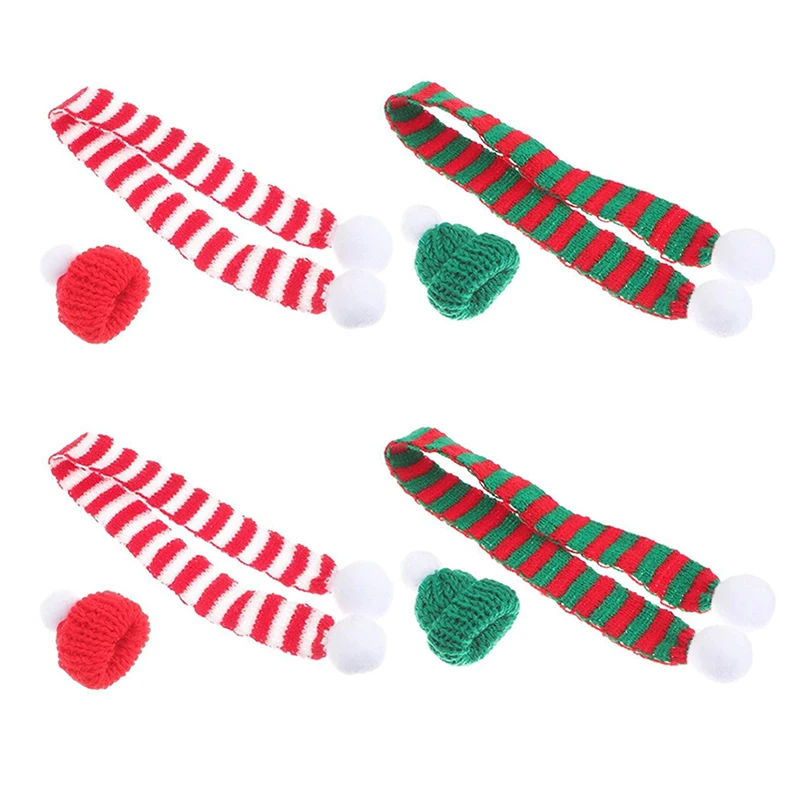 20pcs Christmas Holiday Decoration Mini Christmas Caps Knitted Scarves Miniature Clothes Red and Green Xmas Ornament Accessory