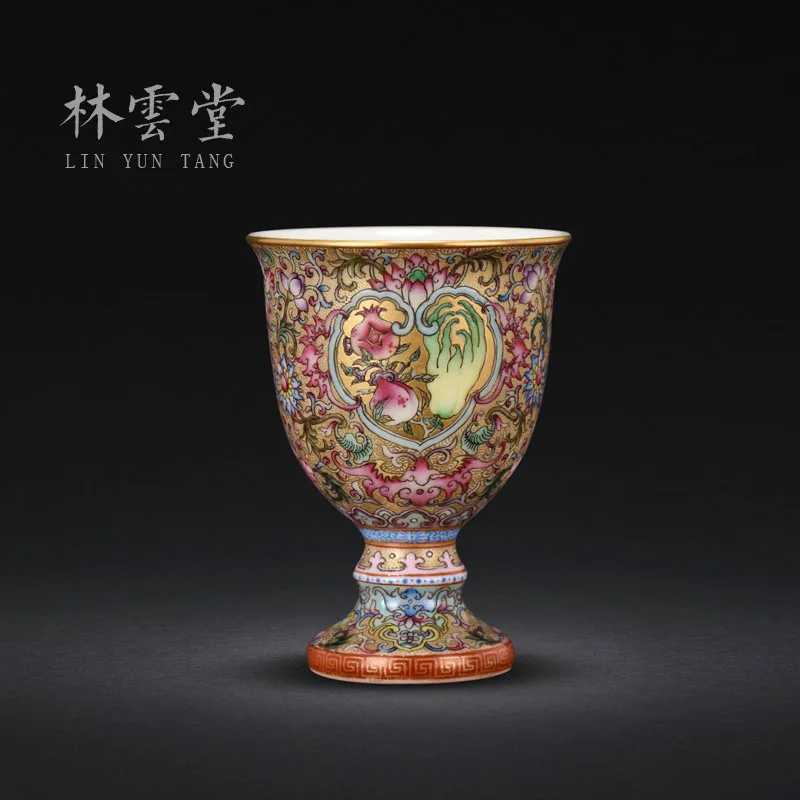 |enamel color gold painted high foot wine cup three multi pattern twig wrapped treasure face full work order cup lyt1103