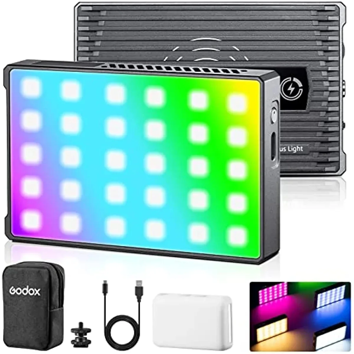 Godox RGB Video Light C5R LED Camera Light 360° Full Color RGB Panel Video Light,2500K-8500K,CRI96 TLCT97 39 Fx Effects