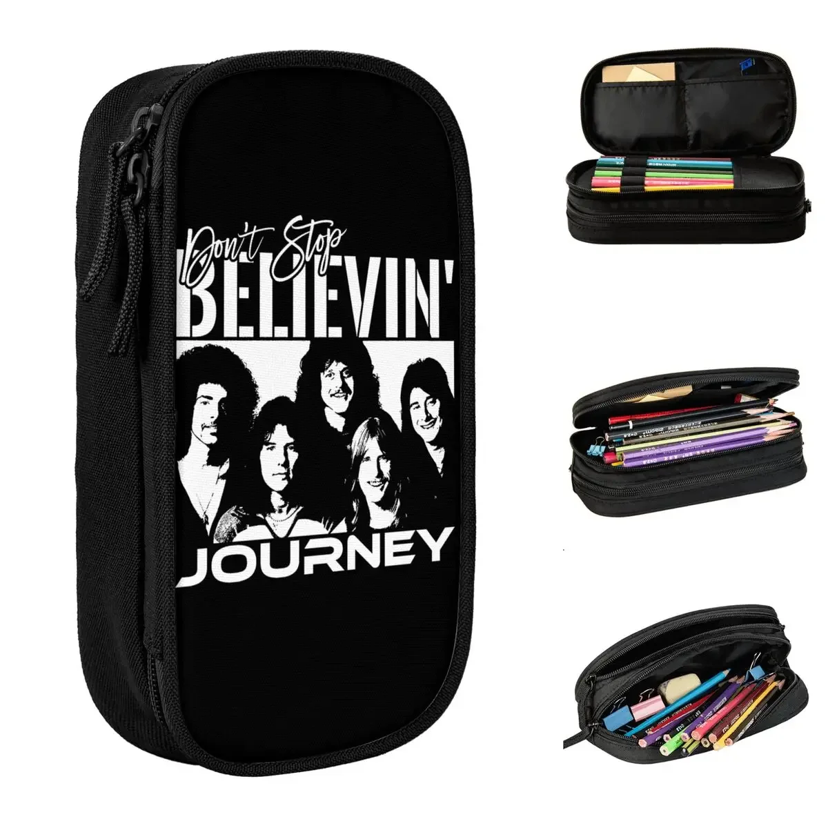 Journey The Band Don't Stop Believin Album Pencil Case Vintage Pencilcases Pen Holder Capacity Bags Supplies Zipper Stationery