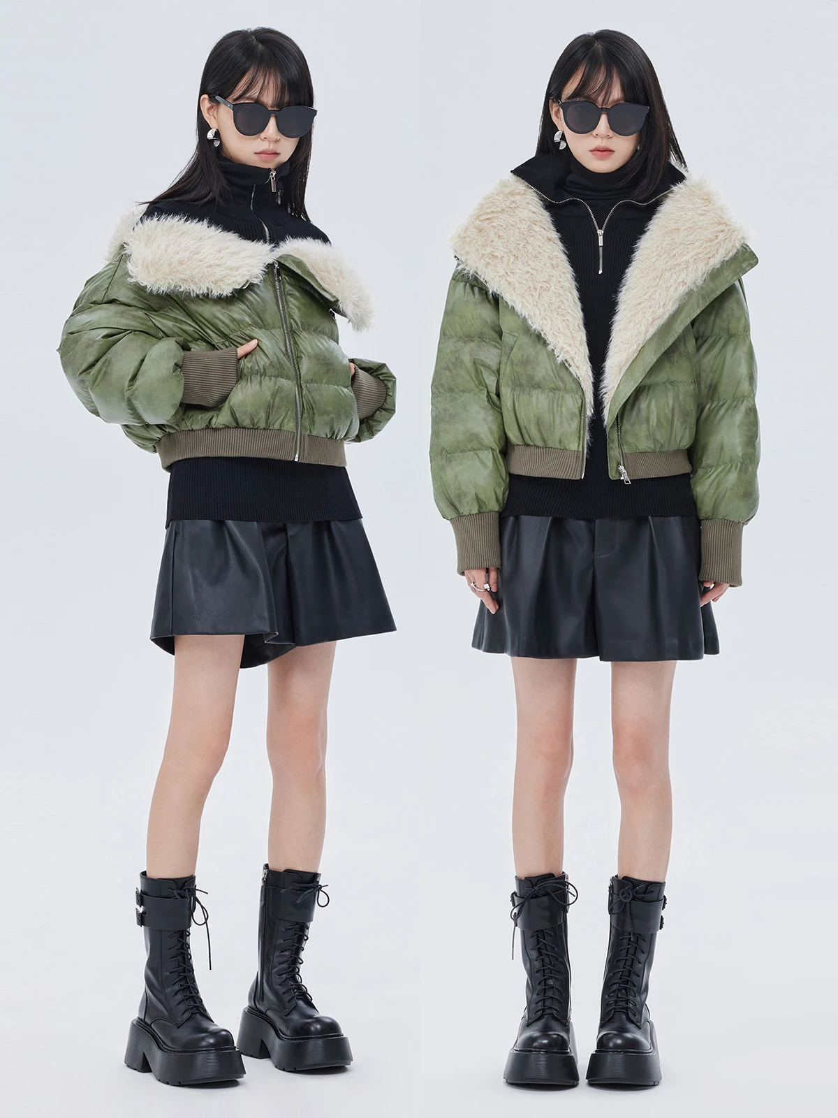 

Женская зимняя верхняя одежда из искусственной кожи, 90% белый пух, с меховым воротником, на молнии, однотонная