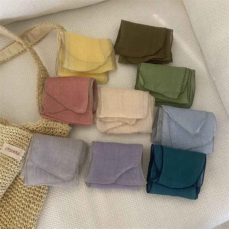 Korean Original Order Barn Style Retro 100% Linen Solid Color Silk Scarf Small Long Women's Spring and Autumn Neck Scarf