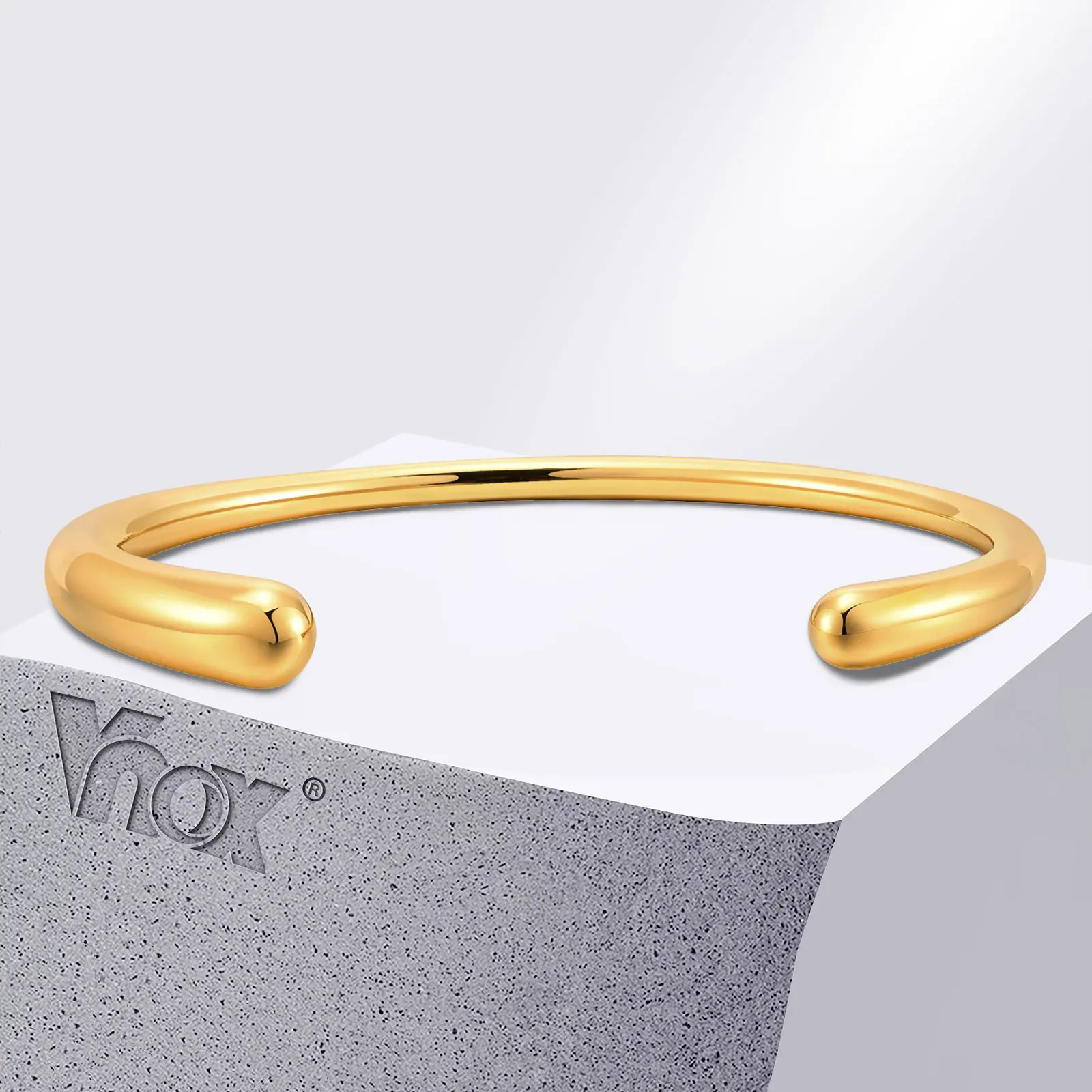 Vnox Waterdrop End Cuff Bracelets, Cool Minimalist Women Girls Bangle, Gold Color Metal Jewelry