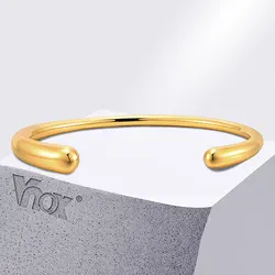 Vnox Waterdrop End Cuff Bracelets, Cool Minimalist Women Girls Bangle, Gold Color Metal Jewelry