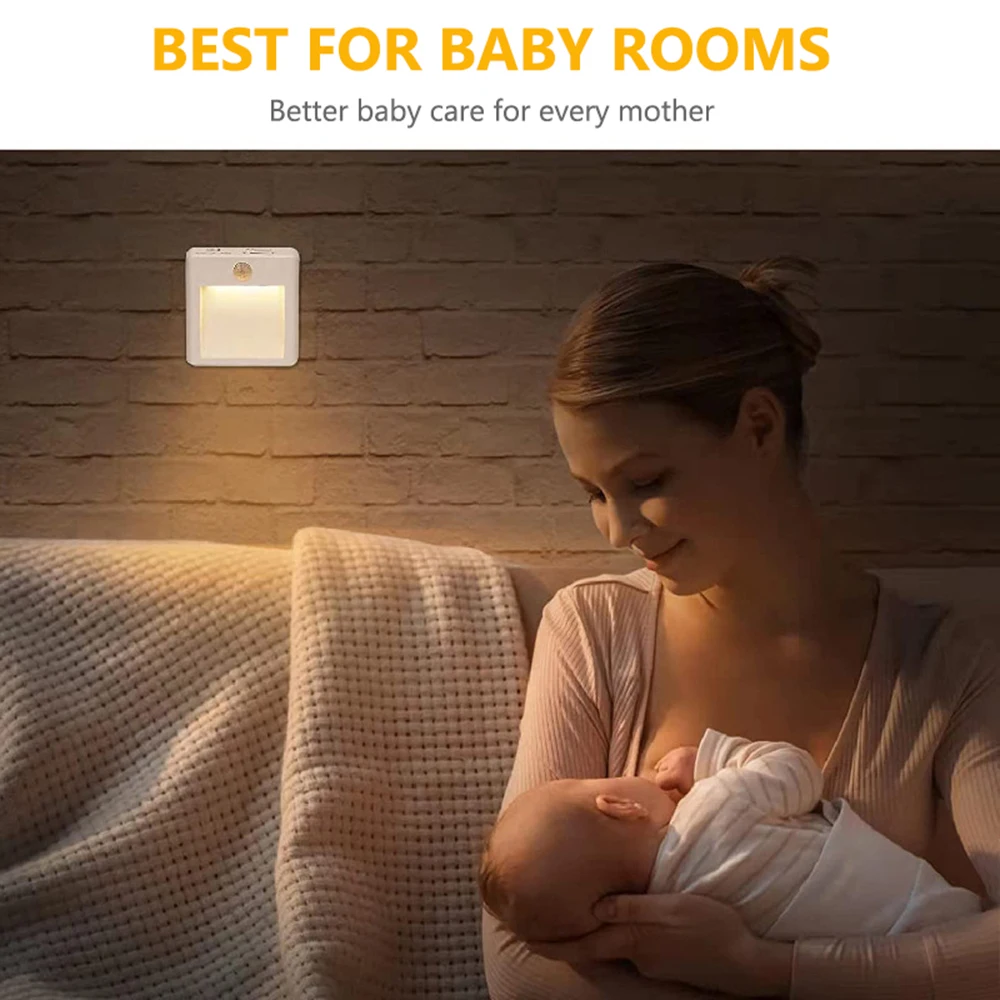 EU US UK lampu malam Sensor gerak LED Plug in LED untuk anak-anak kamar tidur Auto senja ke fajar Sensor dapat diredupkan lampu kabinet nirkabel dekorasi