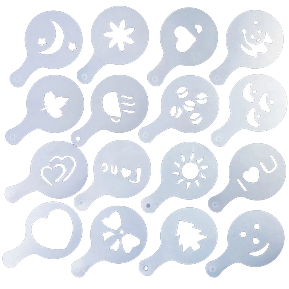 

16pcs Cappuccino Coffee Stencils Template Strew Flowers Pad Duster Spray for Coffee Decoration Coffee Stencils