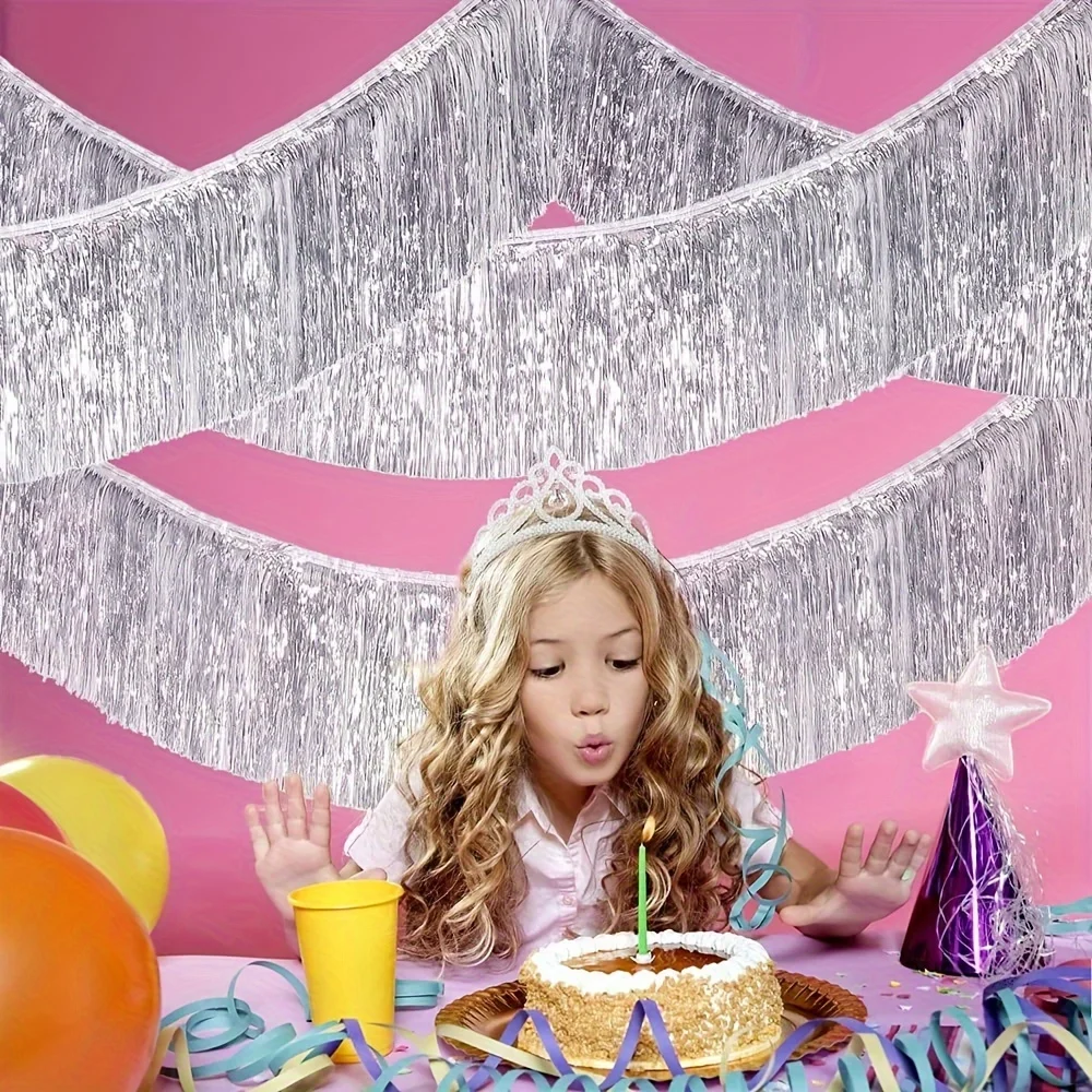 2 قطعة 3 متر من رقائق معدنية هامش لديكورات الحفلات وتنانير الطاولة لحفلات الزفاف وأعياد الميلاد وعيد الميلاد وديكور المنزل