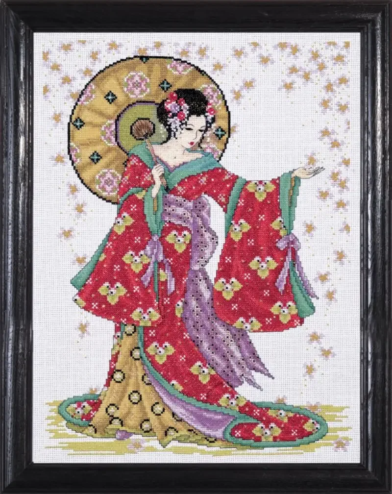 Amishop Top Quality Lovely Hot Sell Counted Cross Stitch Kit Red Geisha Japanese Woman Lady Girl