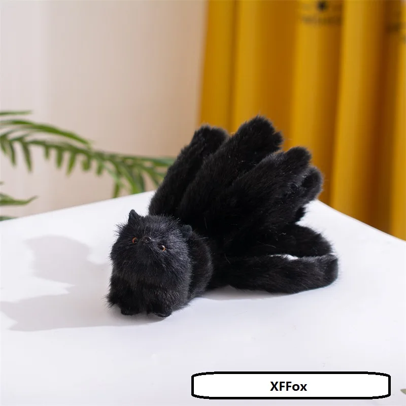 Креативная модель черной лисы с девятью хвостами из пластика и искусственного меха, украшение для дома, настольная кукла, подарок около 21x7 см, p2917