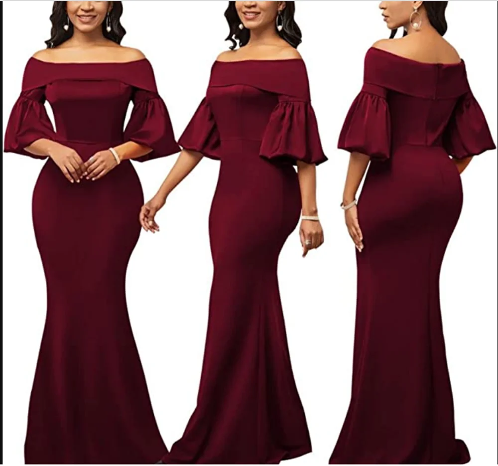 Red Satin Half Sleeve Evening Dress Luxury Floor Length Elegant Bridesmaid Dresses For Women Wedding Guests فساتين مناسبة رسمية