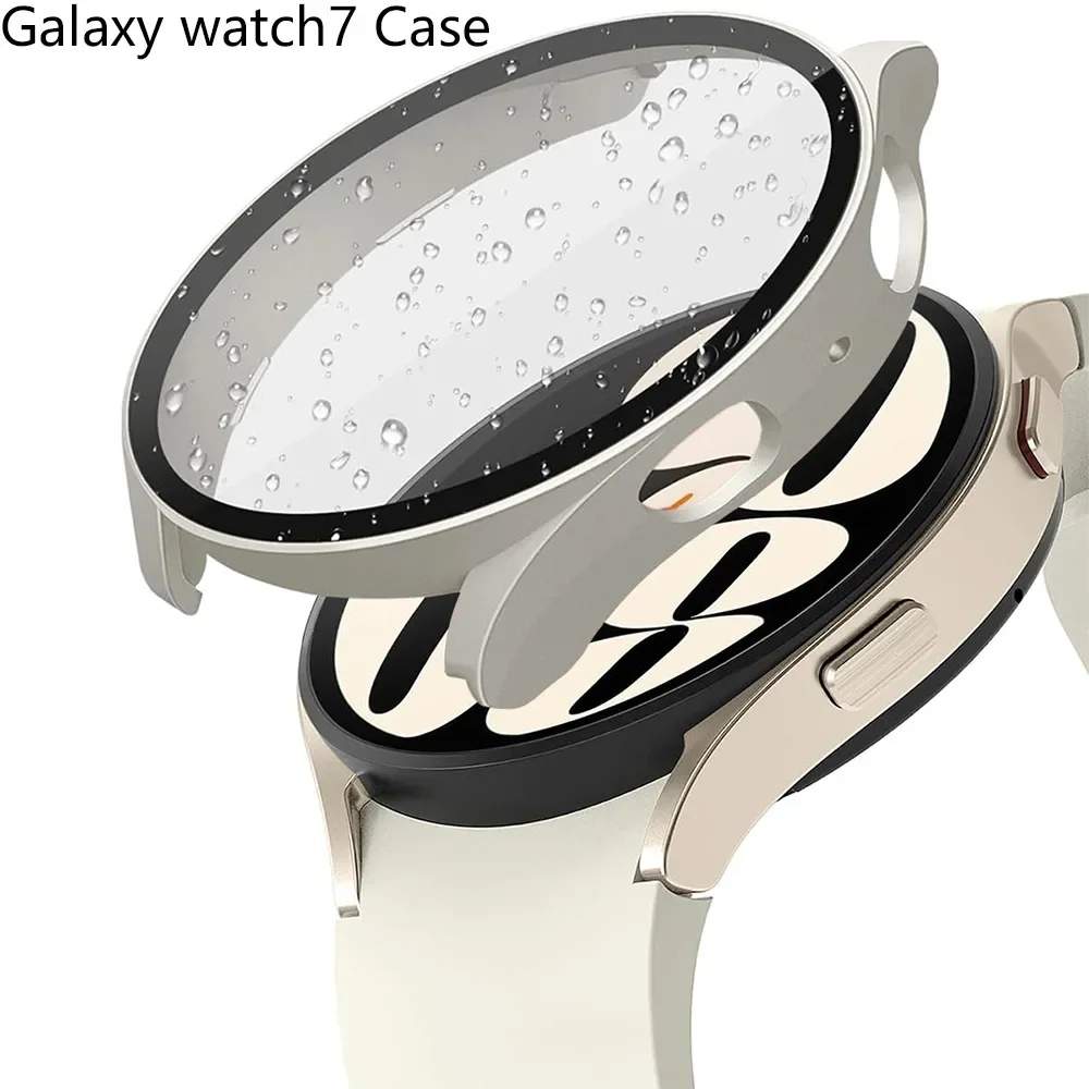 Capa protetora de tela para samsung galaxy watch 7 6 5 4 40mm 44mm, capa dura fosca + vidro temperado, capa protetora completa
