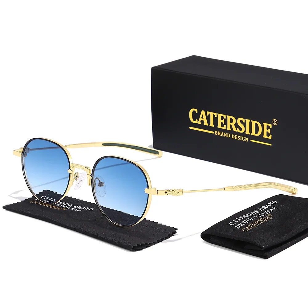 CATERSIDE Runde Sonnenbrille für Herren und Damen, hochwertige Luxus-Sonnenbrille mit Metallrahmen, für Reisen, Geschäftsfeiern, Geschenkbrille, UV400