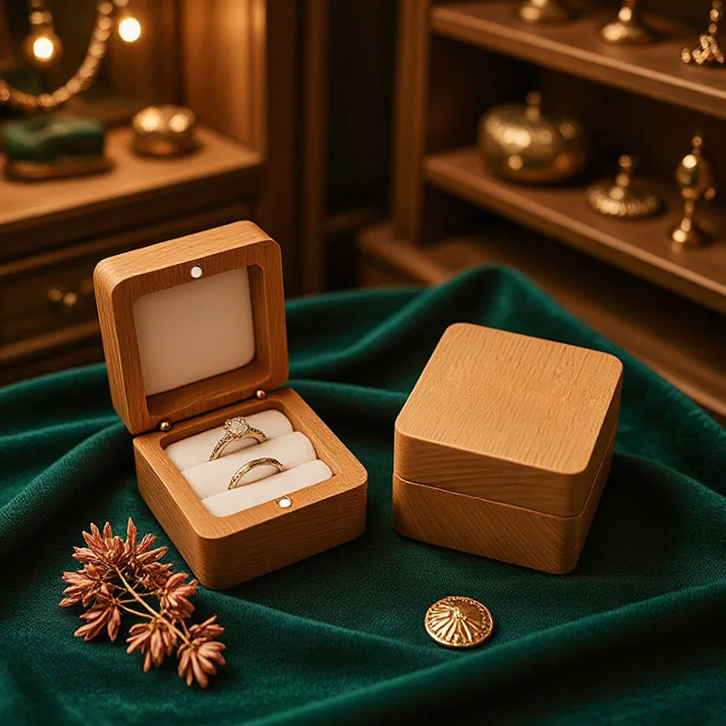 Blank Wood Jewelry Engagement Ring Box for Rings Storage Box Wedding Rings Box Bracelet Package Gift Case JJH03