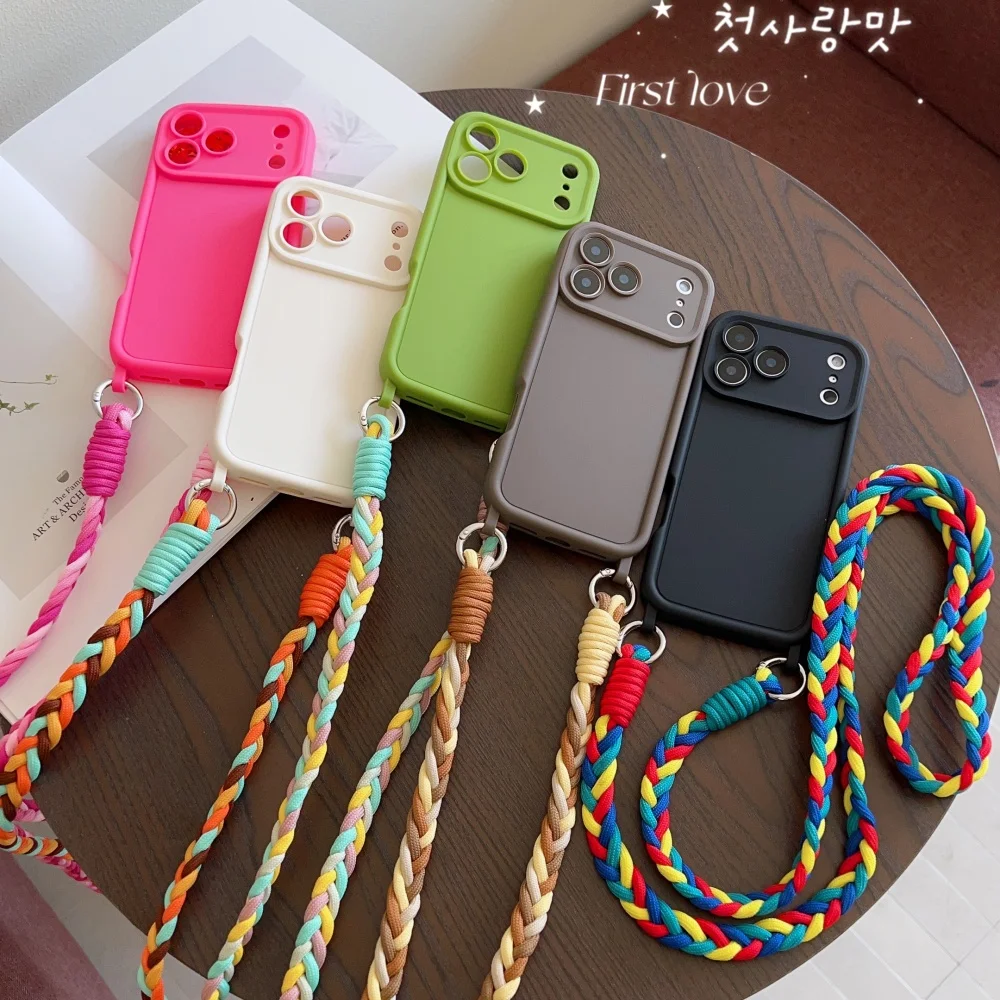 Umhängeband-Gehäuse aus geflochtenem Kabel und Flüssigsilikon für iPhone 18 16 17 Pro Max 15 14 13 12 11 XR XS 8 Plus mit Halskettenriemen – Detail 1