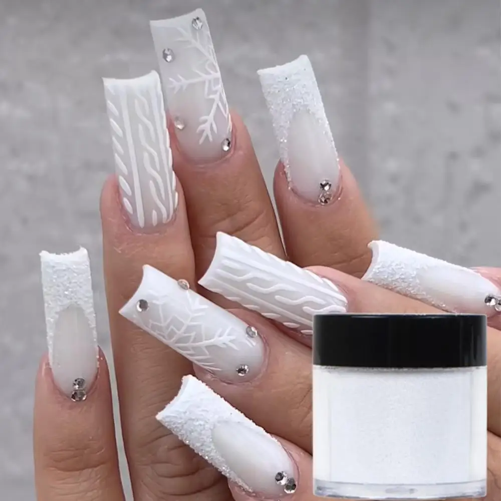 10g/Bottle Christmas White Snowflakes Nail Glitter Powder Black Sugar Sand Coat Effect Pigment Dust Winter Nail Art Decorations