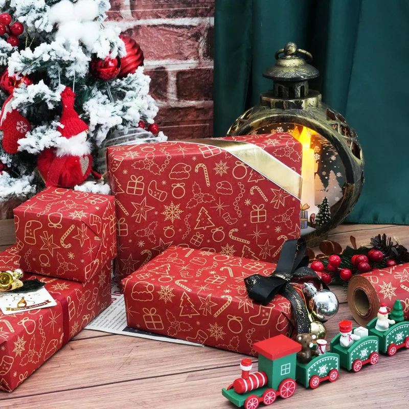 

20pcs Popular Christmas Eve Apple Waterproof Wrapping Paper 57cm Gorgeous Pattern Delicate Gift Exchange Flowers Decor Paper