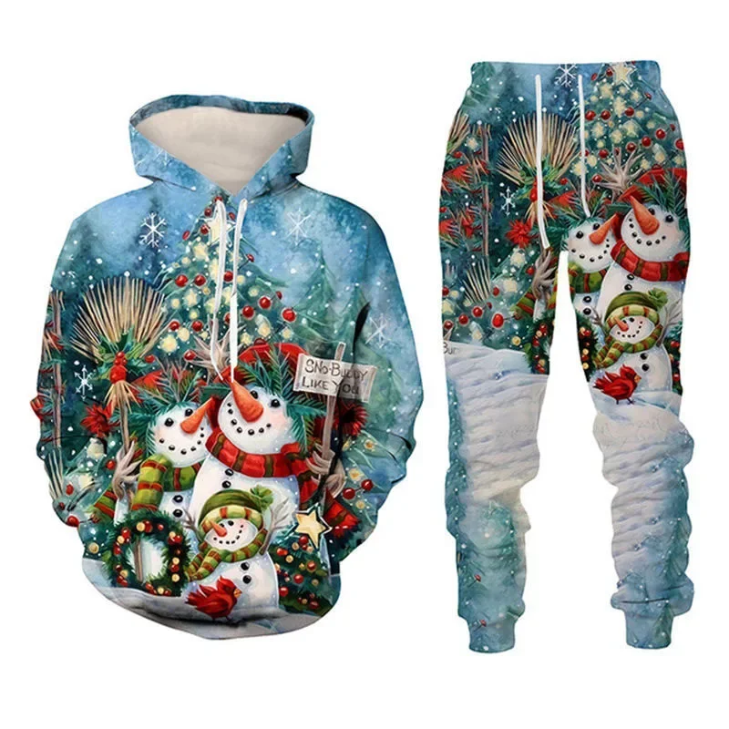 Popular Christmas Christmas Snowman Pullover Set 3D Printed Adult Sweater Set Street Hip Hop Trend Fashion Sports Hoodie Set