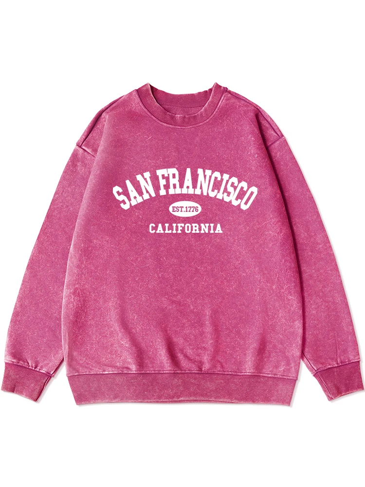 

Sanfrancisco Est.1776 California Women Distressed Washed Sweatshirt Fashion Warm Cotton Hoodie Vintage Autumn O-Neck Clothes