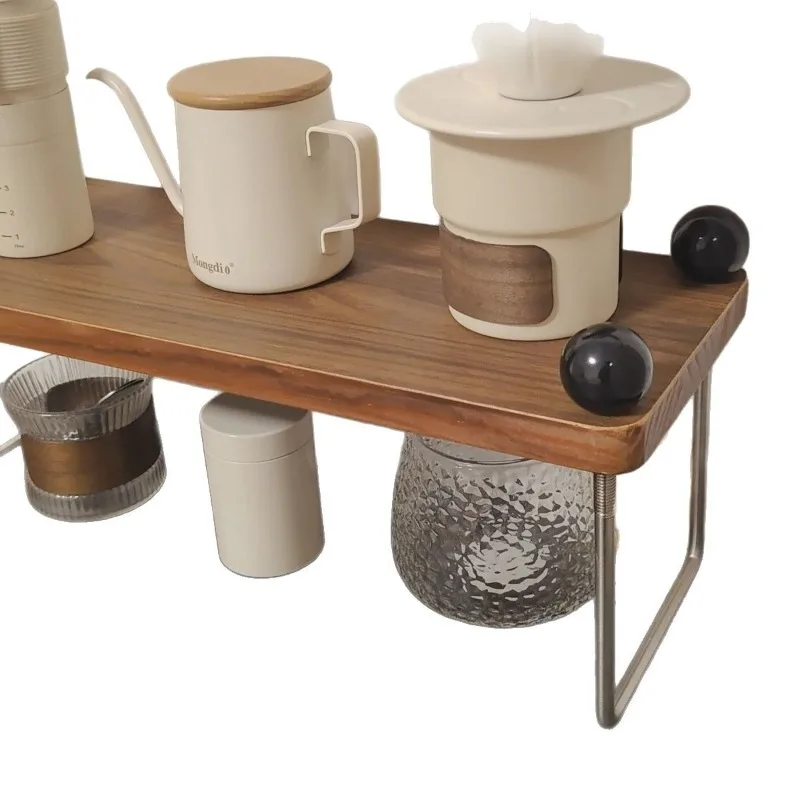 Shelf Cup Coffee Holder Solid Wood Desktop Storage Medium Antique Stainless Steel Beer Cup Holder DIY