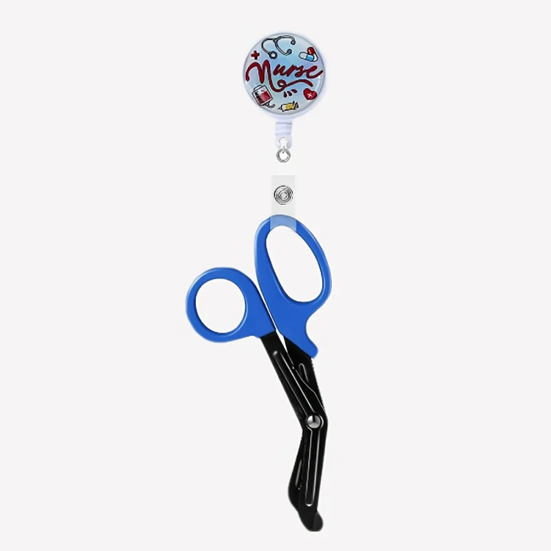 1 Pc Trauma Scissors with 1 Cute Nurse Element Retractable Badge Reel, Bandage Scissors for Nurses,Safety Scissors