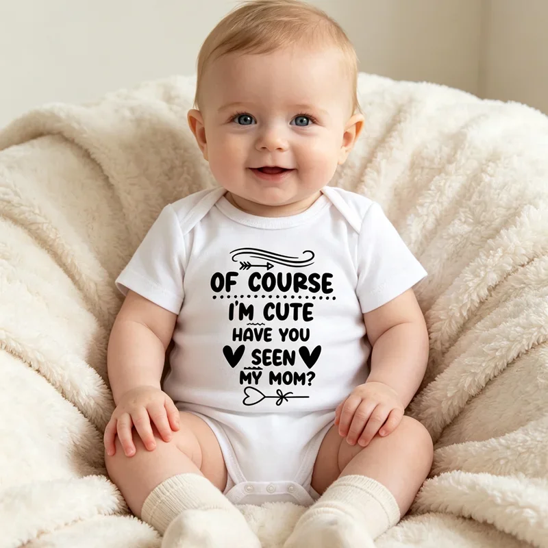 I Know I'm Very Cute Exquisite Print Cotton Cloths Comfortable Onesie Bodysuit for Newborn Baby Jumpsuit for 0 To 24 Months