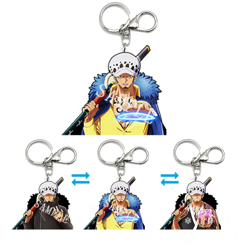 Anime ONE PIECE Trafalgar Law Motion Key Chains Acrylic Keychains Bag Pendant Car Keyring Anime Peripherals Gift