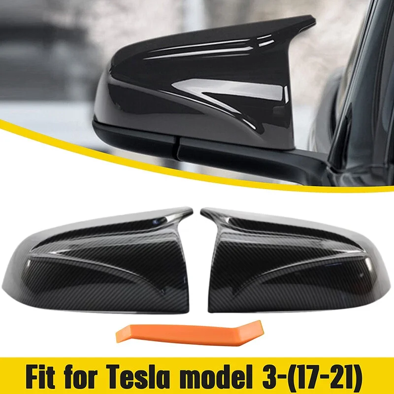 

For Tesla Model 3 2017-2023 Rearview Side Mirror Covers Cap Glossy Blakc/Carbon Firber Look Replacement Rearview Mirror Cap