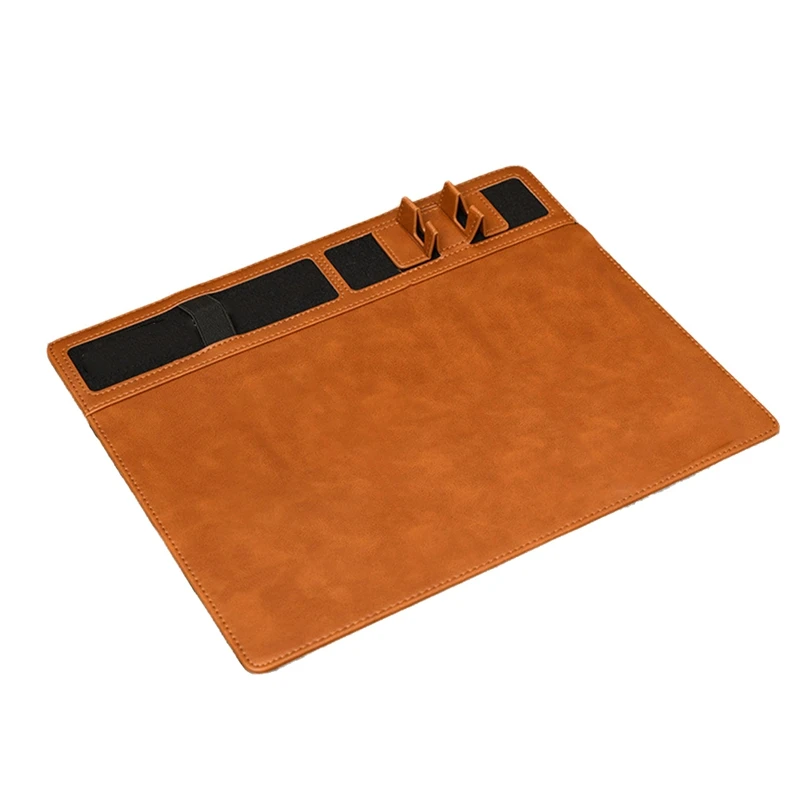 Gaming Mousepad 15W Wireless Charging Brown PU Leather for Office Desk Home-A82Z