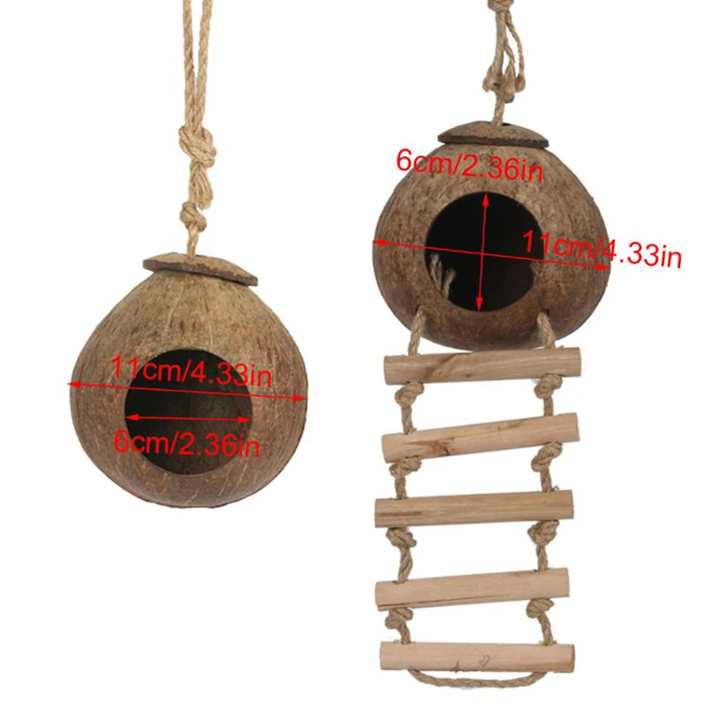 사다리 걸이식 코코넛 새 둥지 오두막, 앵무새 천연 코코넛 쉘 새 둥지 은신처
