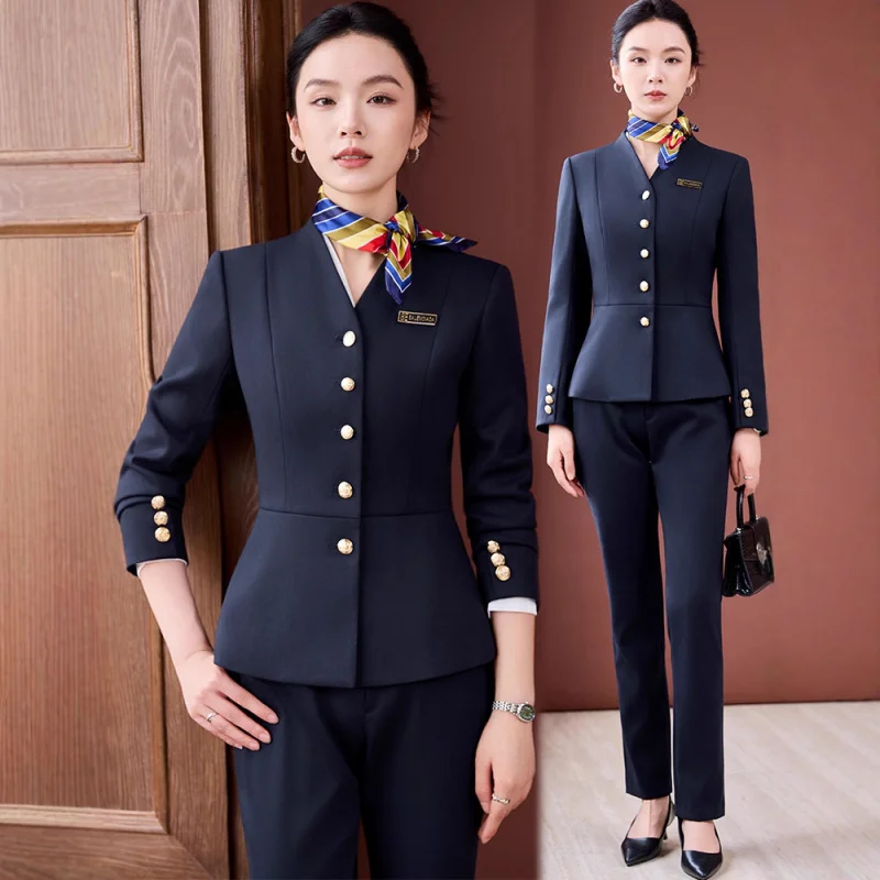 

2025Осенний новый комплект костюмов для женщин, отель-менеджер, официальная высококачественная профессиональная одежда, ювелирный магазин, рабочая униформа для сотрудников