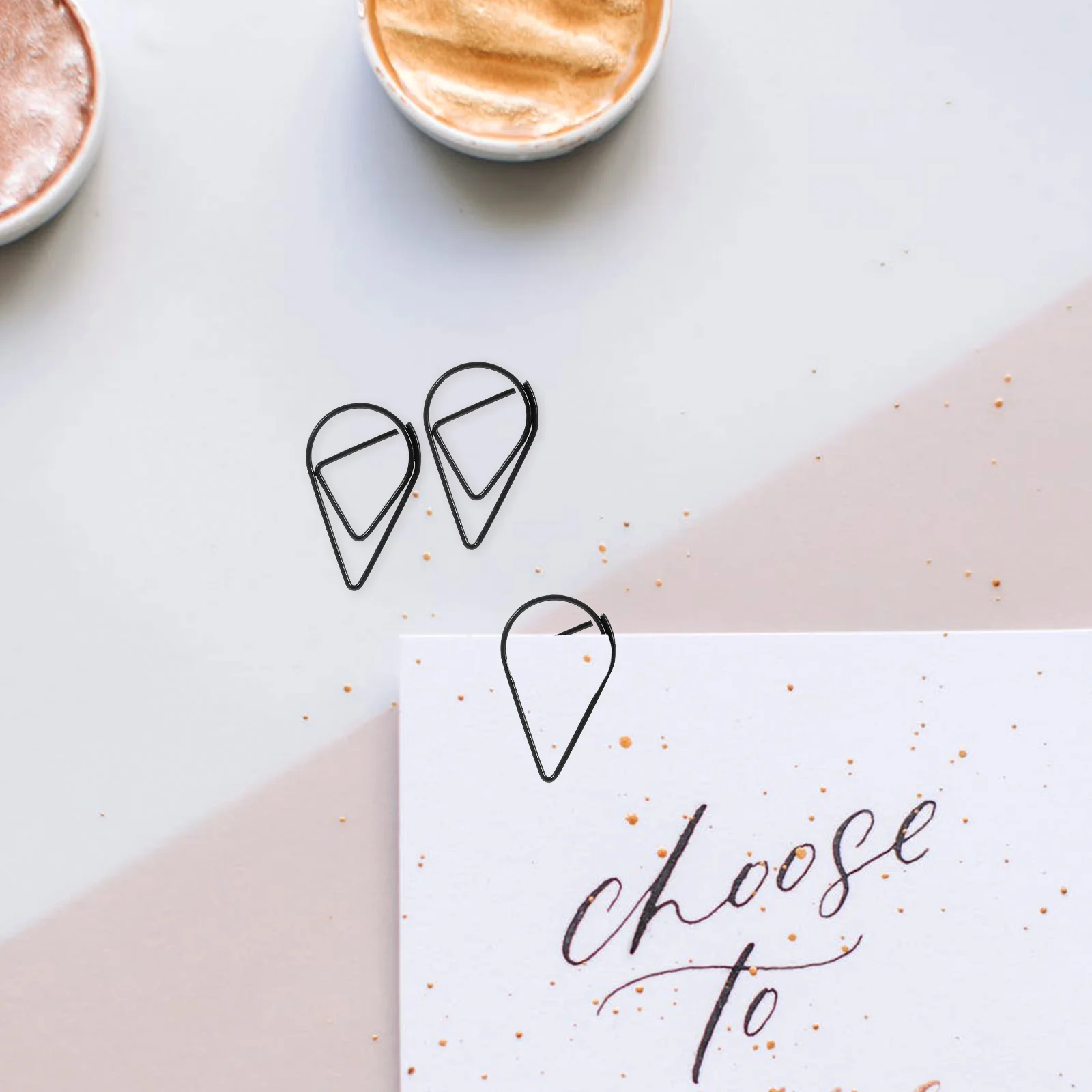 Colorido Bookmark Memo Clips, Modeling Paper Clips, Material do Metal, Forma Gota de Água, Dourado, Prata, Preto, 2.5x1.5cm