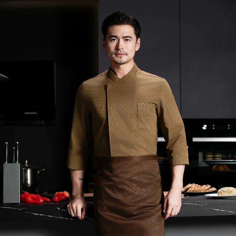 Dining Kitchen Cook Clothes Long-Sleeved Men's Breathable High-End Hotel Restaurant Canteen Kitchen Wear-Resistant Kitchen Cloth