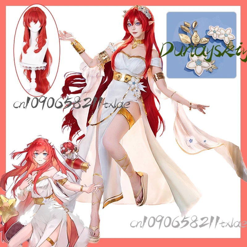 

Honkai Star Rail Tribios Cosplay Costume: Tribios Red Wig and Holy Maiden of Janusopolis Amphoreus Outfit for Women