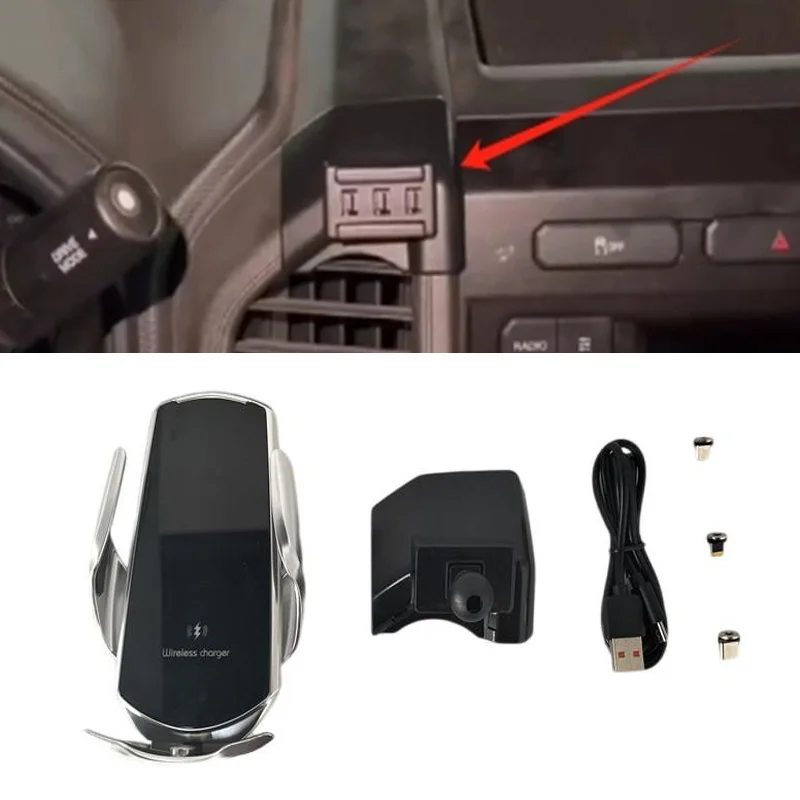 

15W Fast Charging Wireless Charger Car Mount Phone Holder Automatic Clamping For 2019-2023 Ford F150 Raptor