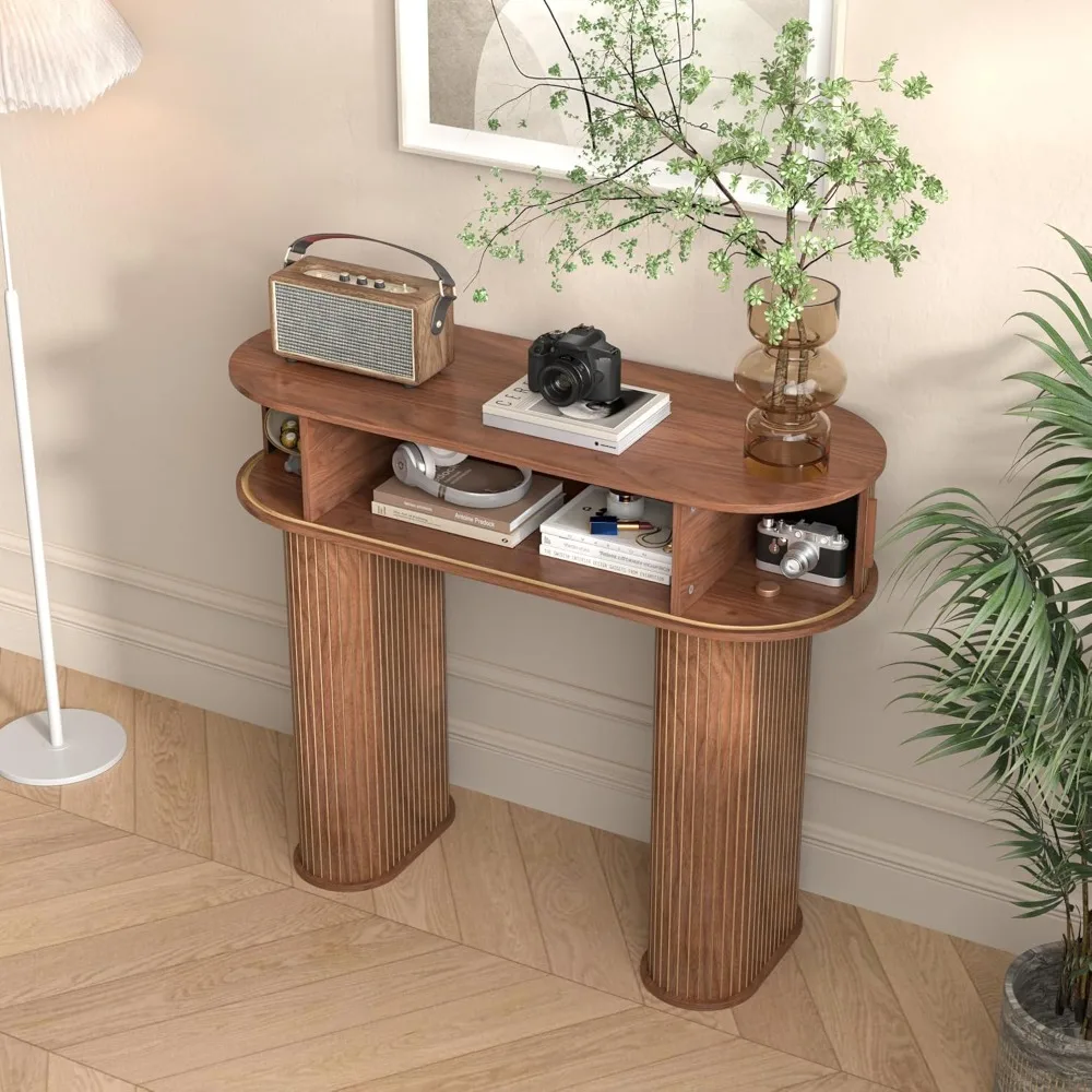 Round Console Table, Mid Century Modern Console Table, Sofa Table, Narrow Entryway Table for Hallway Living Room