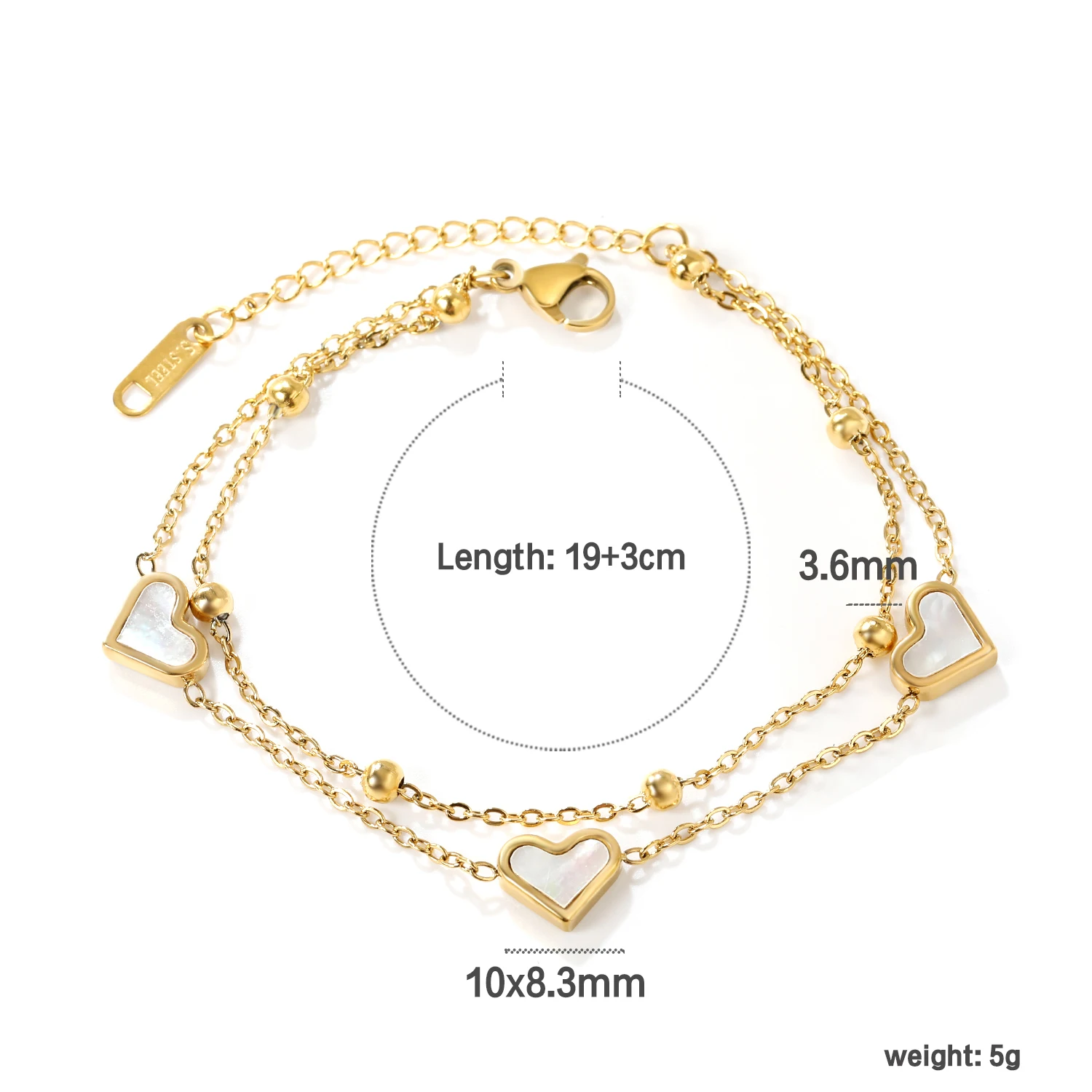 LUXUSTEEL Stainless Steel Heart Charms Bracelets Bangles For Women Golden Color Layers Link Chains Bracelets Wholesale Party