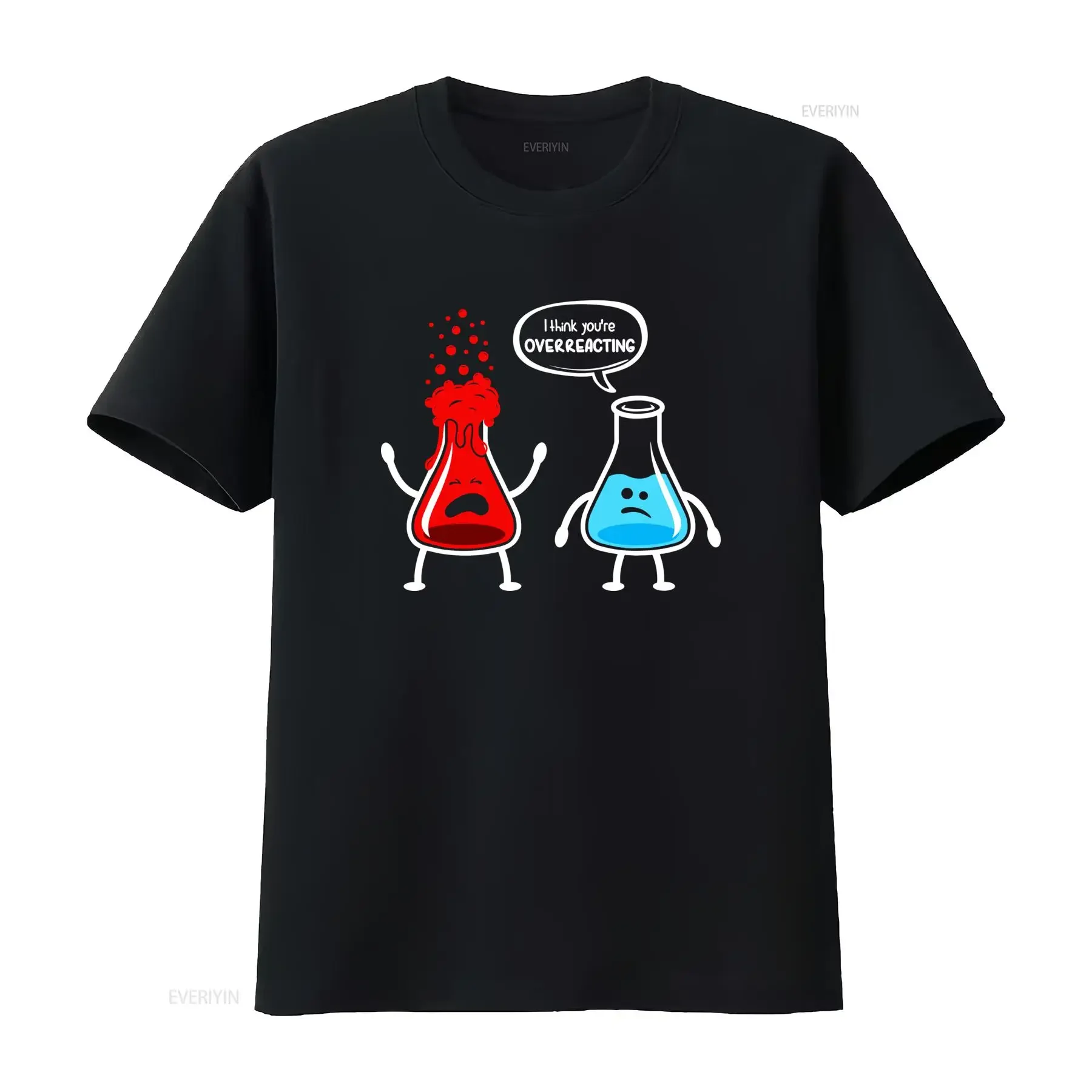 Funny Chemistry Science Pun Cartoon Beaker Overreacting Print Casual T Shirt vintage Washed designer clothes Soft Stretched